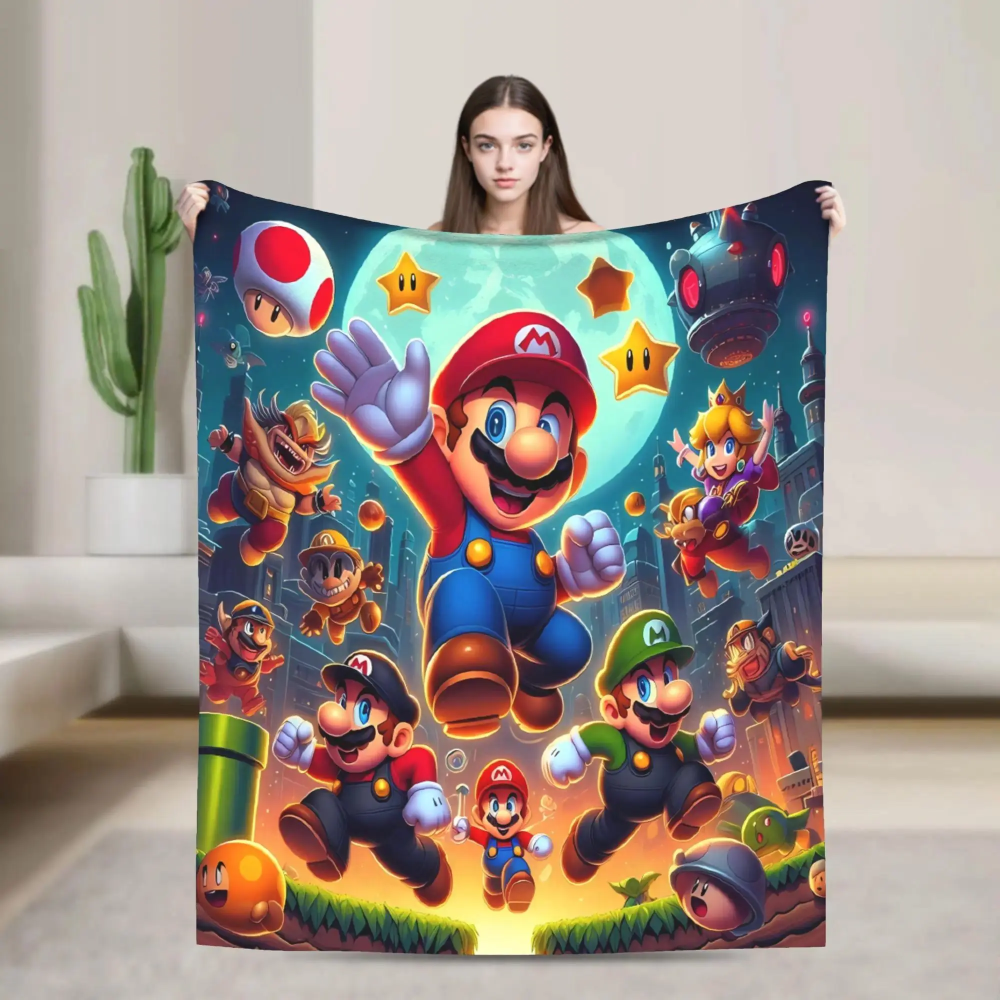 3D Super M-Marios Bros Cartoon  Warm Soft Blanket  Travel Plush Throw Blanket Novelty Bedroom Flannel Bedspread Sofa Bed Cover