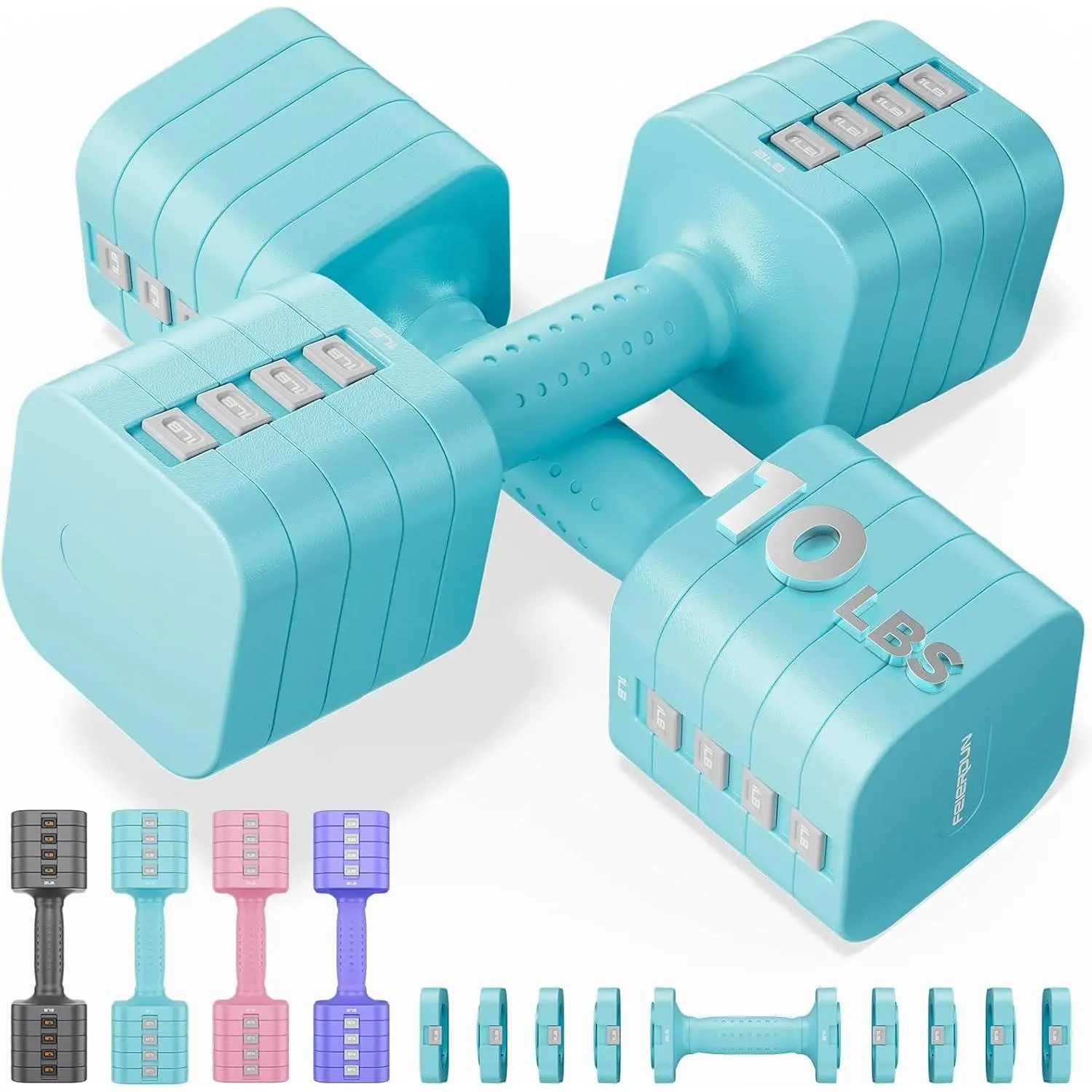 DB3 5-in-1 Adjustable Dumbbell Set, 6LB/10LB Pair Adjustable Weights for Women at ,  Locking  Hand Weights with TPU Soft Handle,  Gym, Rehab, Pilates, Yoga, Strength
