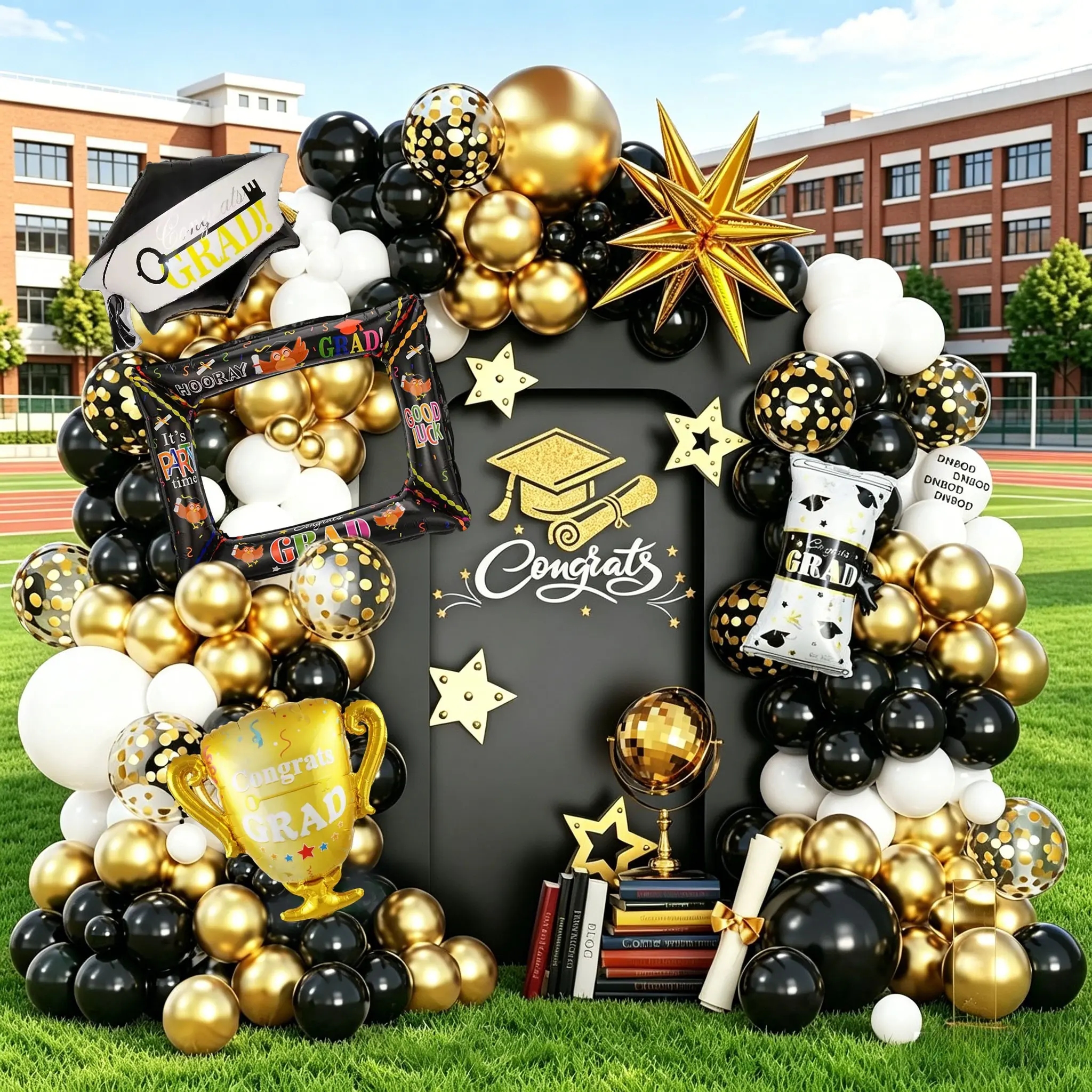 135 Piece Graduation Party Decoration Set, Includes Frame, Trophy, Confetti Stars, Caps, Certificates, Latex & Foil Balloons, Student, Graduation Gift, Graduate Gifts, Gift Sets