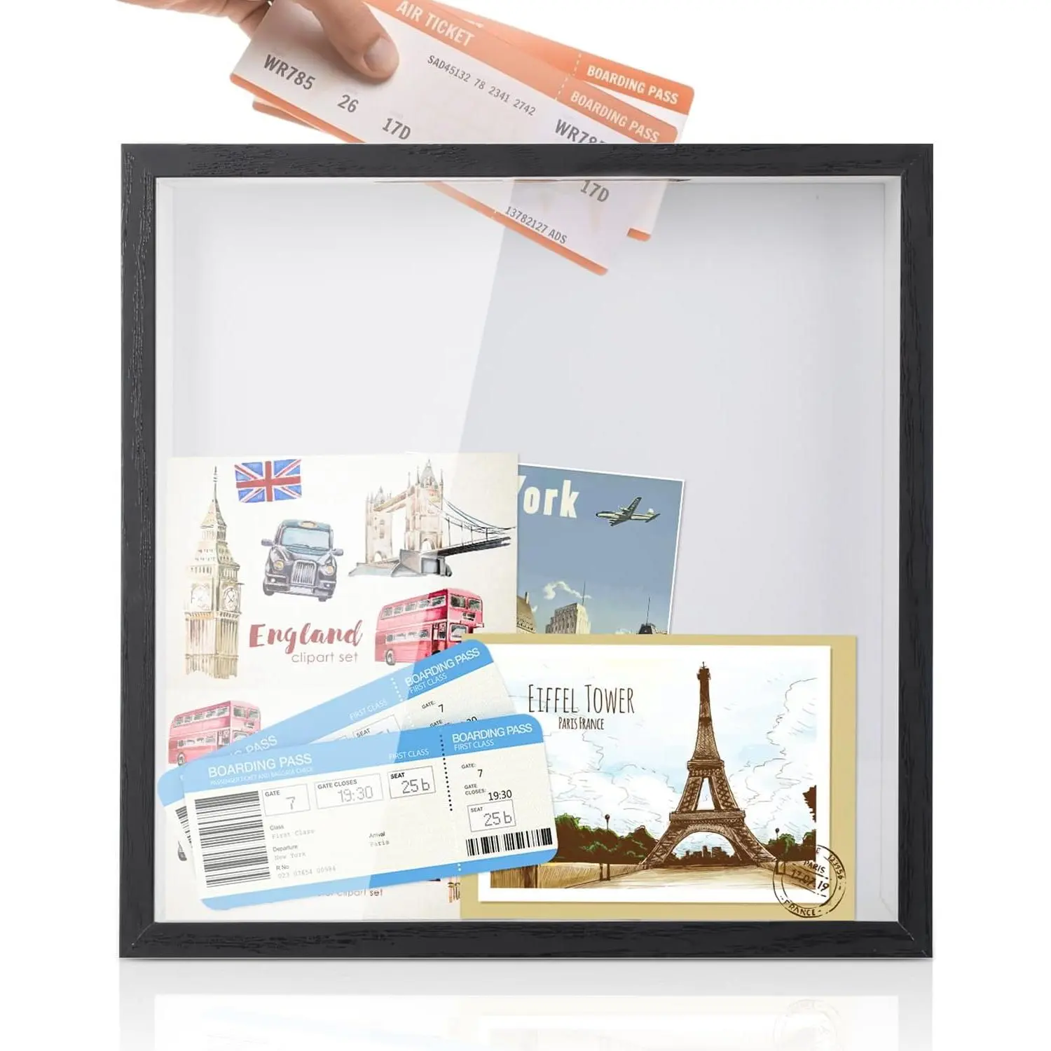 Adventure Archive Box, 12 x 12 Inch Travel Box for Memories, Travel Shadow Box Frame with Slot, Adventure Box,  Display Case,  for Travel Memento Display Case Travel Decor  (Black)