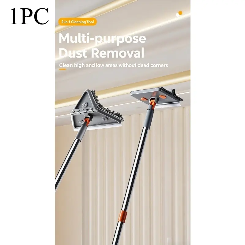 Rotatable Triangle Telescopic Mop Set, Stainless Steel Extendable Rod, Multi-angle For Corners & Ceiling, Washable Microfiber & Chenille Cloths, Household Wall Baseboard Cleaner