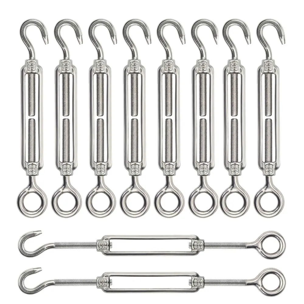 M6 Hook & Eye Turnbuckle, 304 Stainless Steel Heavy-Duty Cable Tensioner, 220 lb Capacity, Ideal for Outdoor DIY Projects, Construction, and Garden Wires, Clotheslines, Hanging Tarps, M6 (1/4 Inch), Rust Resistant, Rustproof, Tightening Fence Wires, Turnb