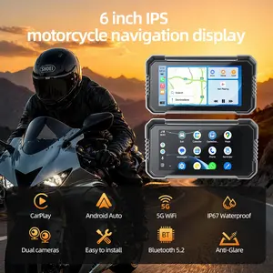 6" IP67 Waterproof Motorcycle Touch Screen | Wireless CarPlay Android Auto, AirPlay MirrorLink Screen Cast | Dual 2K Front Rear Dash Cam GPS Navigator with Optional TPMS Tire Pressure Detection