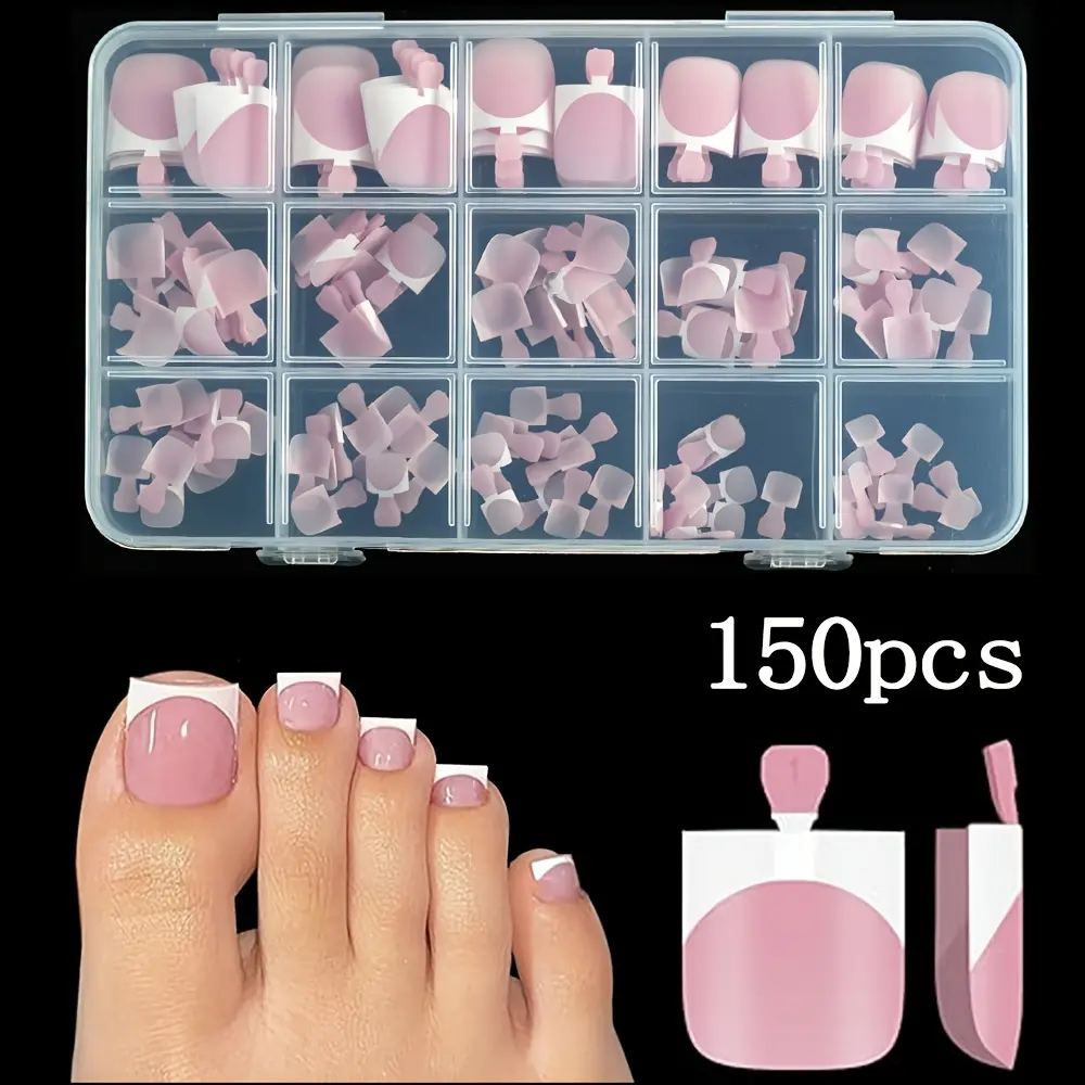 Women's 150pcs Sharp Square Berry Pink Press on Nails - Acrylic Fake Nails, DIY Fake Press on Toenails with Pre-Applied Primer & Base Coat, Soft Gel Extensions, 15 Sizes, Gift Choices, Diy False Toenails, Toe Acrylic Nails