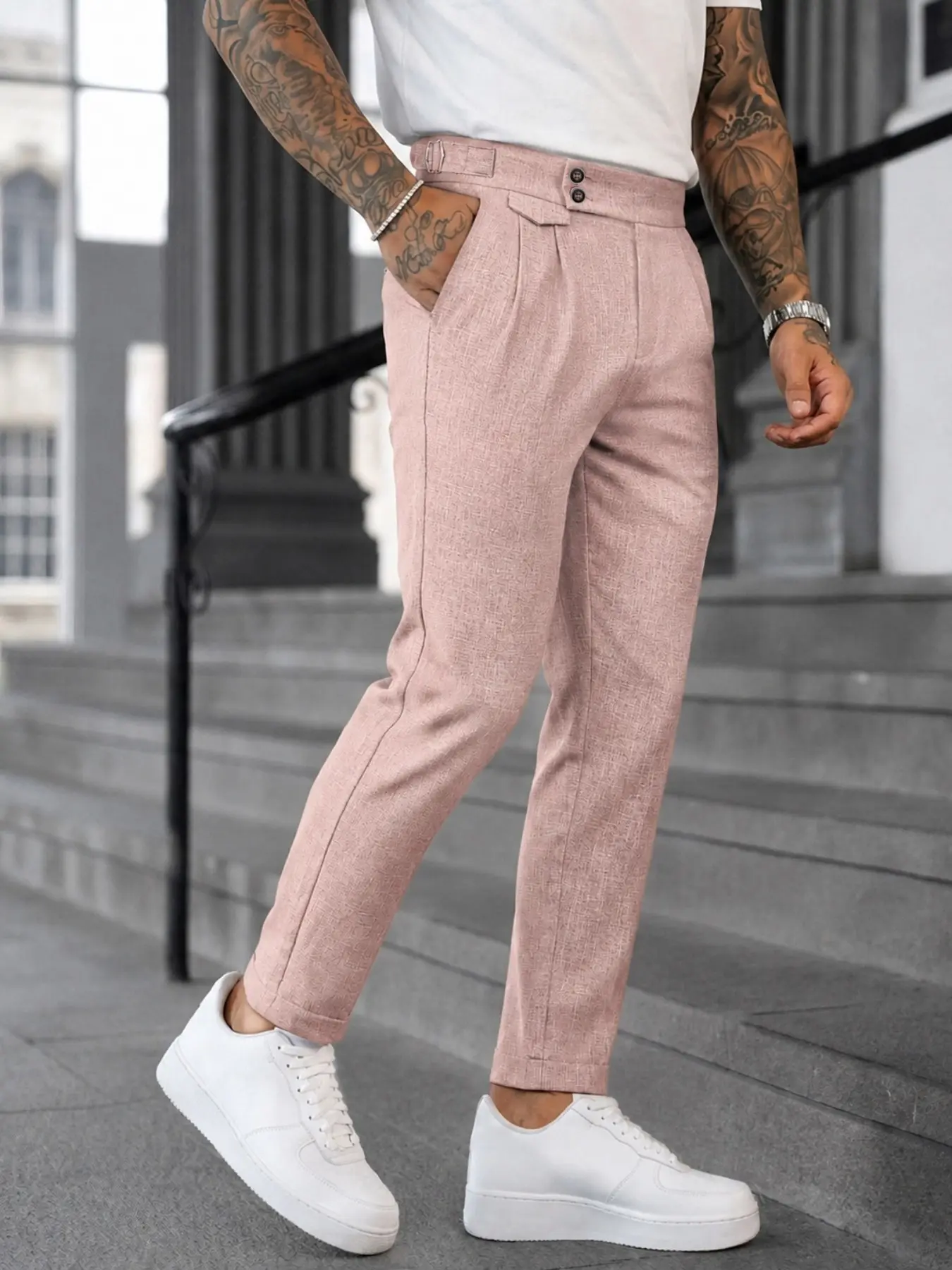 Spring Summer Men's Italian Nine-Inch Pants, Lightweight Breathable Wrinkle-Resistant Fabric, Casual Office Wear, Urban Outfitting