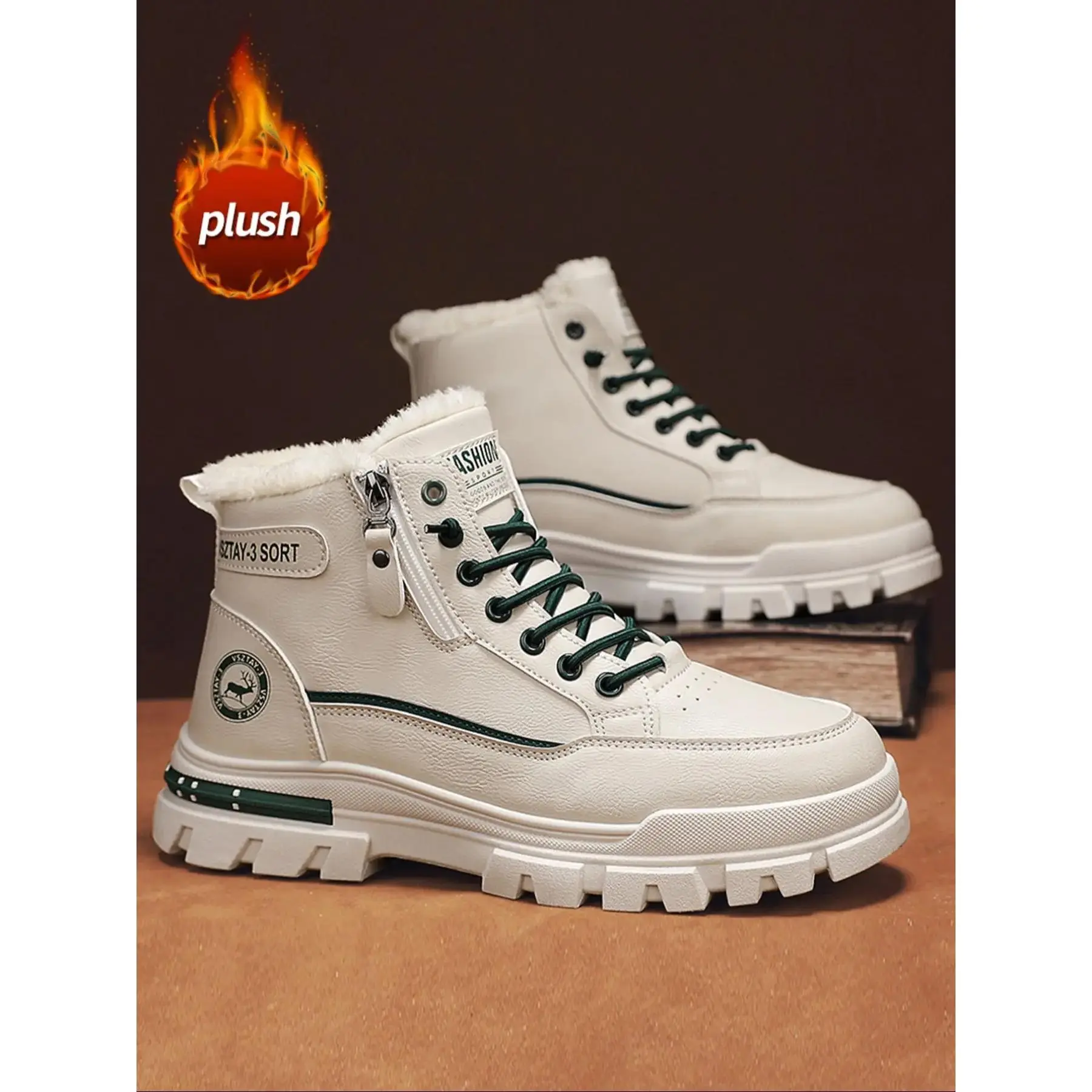 YYT1 Men's Snow Boots Fall Winter New Style Top Fashion Shoes, Casual Mid-Calf Leather Boots, Anti-Wear-Resistant Boots, Casual Outdoor Boot