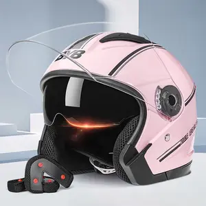 Dual Lens Motorcycle Helmet - All Seasons, Sun Protection, Tough Shell, 32*25*25cm, Front-Strap Adjustable Strap Helmet Visors for Electric Vehicle Riding