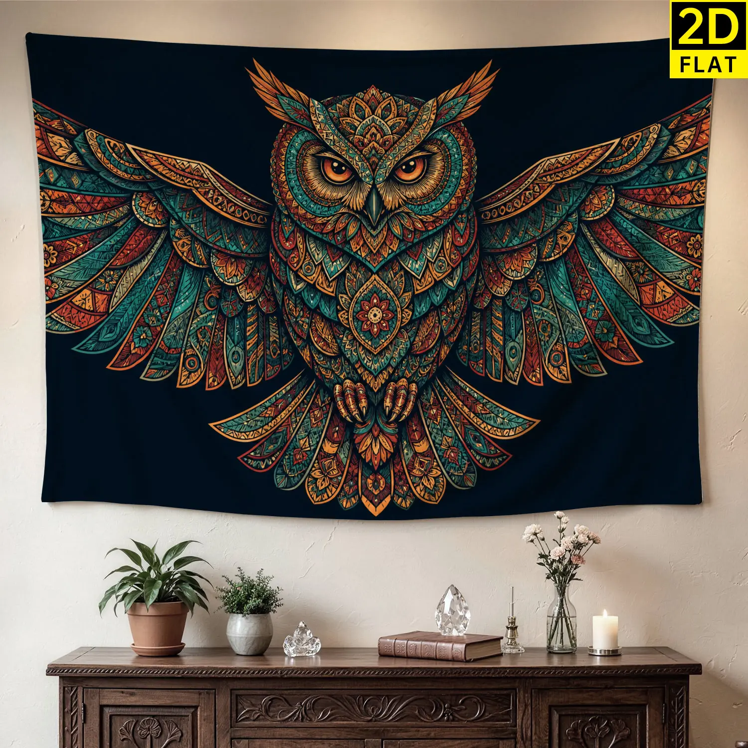 Bohemian Mandala Owl Wall tapestry,Large size Printed Horizontal Tapestry blanket,Polyester Fabric Wall Hanging for living room,bedroom,No Installation Required,Indoor,Outdoor,Gift for Family and Friends