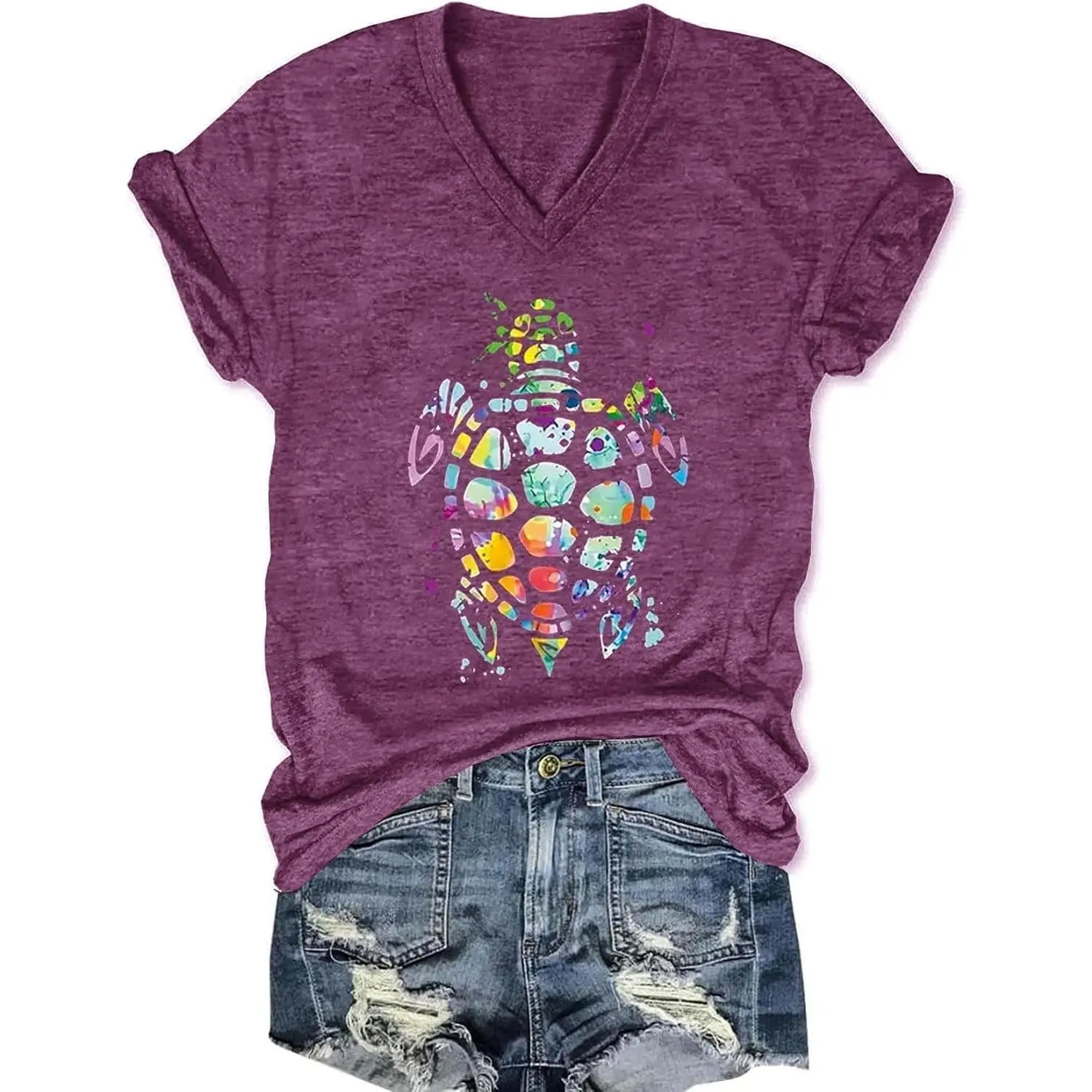 Women's V-Neck Boho Wildflowers Graphic Tee - Cute Casual Summer Short Sleeve TopGift