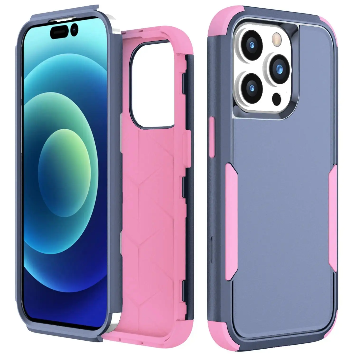 Compatible with iPhone 16 Pro Max, 15 Plus, 3 Layer Hybrid Shockproof Armor Protective Phone Case with Soft Bumpers HNZ0154