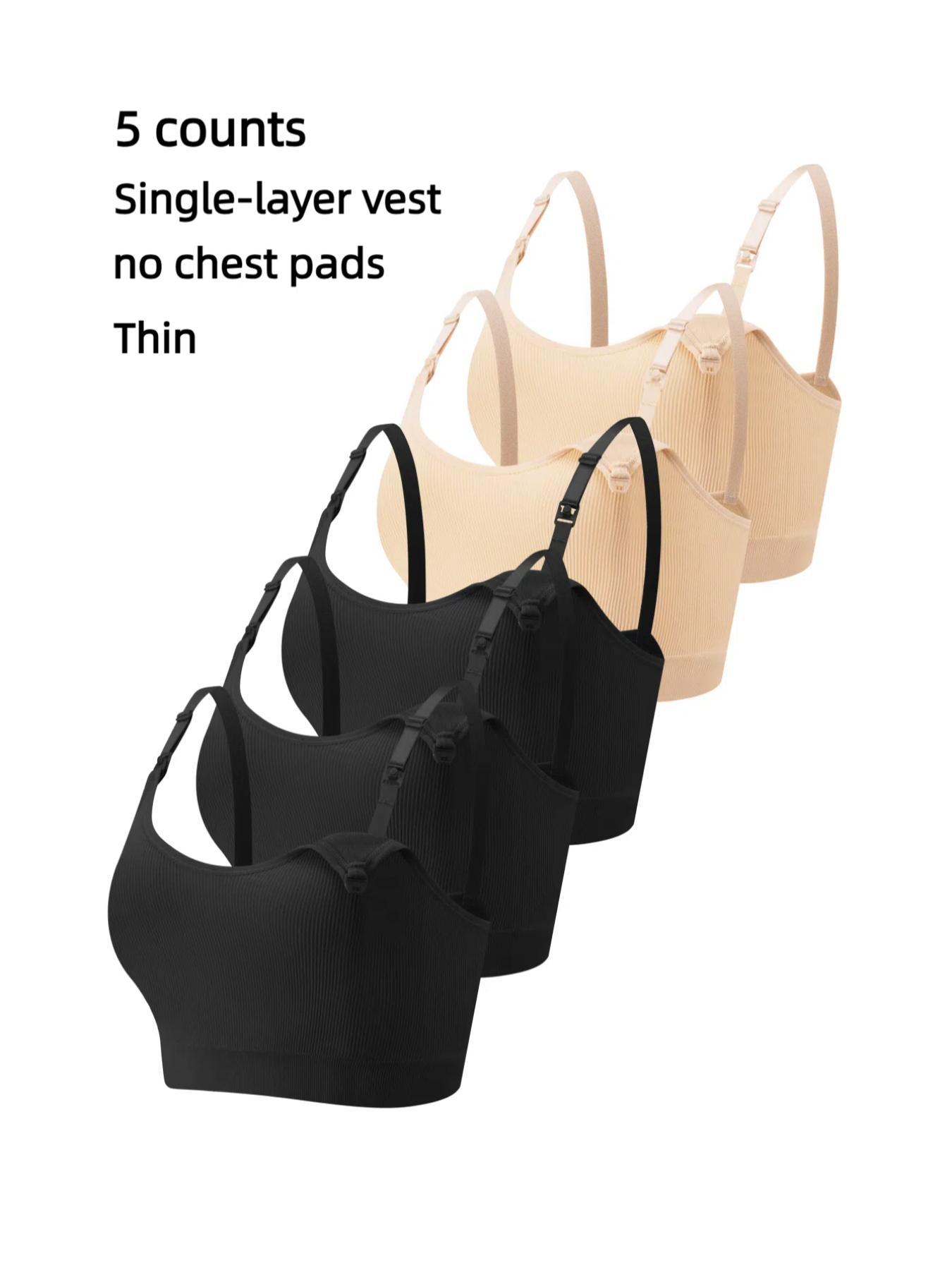 Solid Ribbed Adjustable Strap Wireless Bra, Casual Comfort Maternity Lingerie Bra for Women, Maternity Lingeries for All Seasons