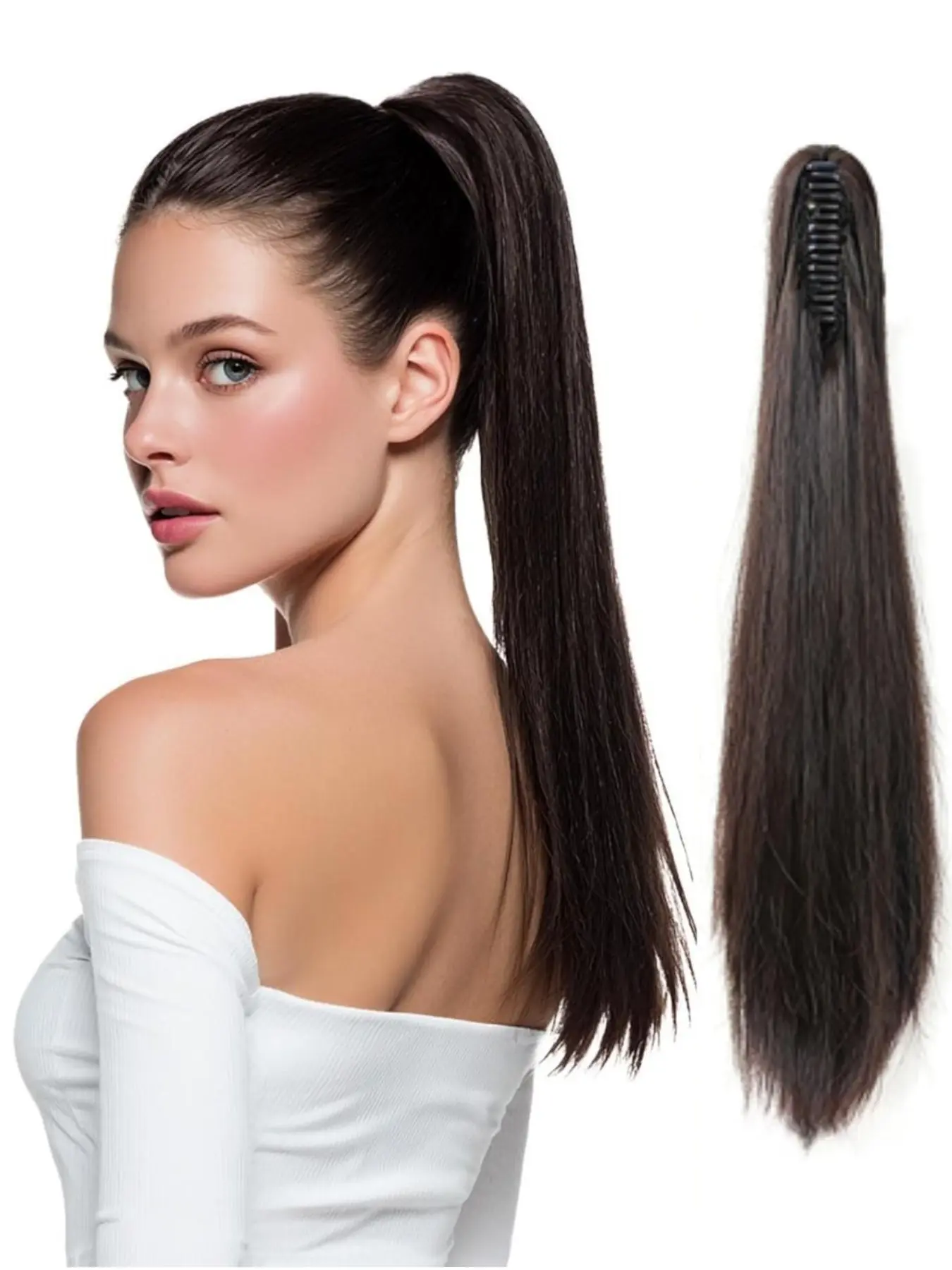 Hot Selling Long Straight Clip-In Ponytail Natural High Ponytail Synthetic Hair for Daily Wear, Fake Hair Extensions, Synthetic Hair Pieces, Synthetic Ponytails, Straight Synthetic Hairpieces, Synthetic Fiber Hairpieces