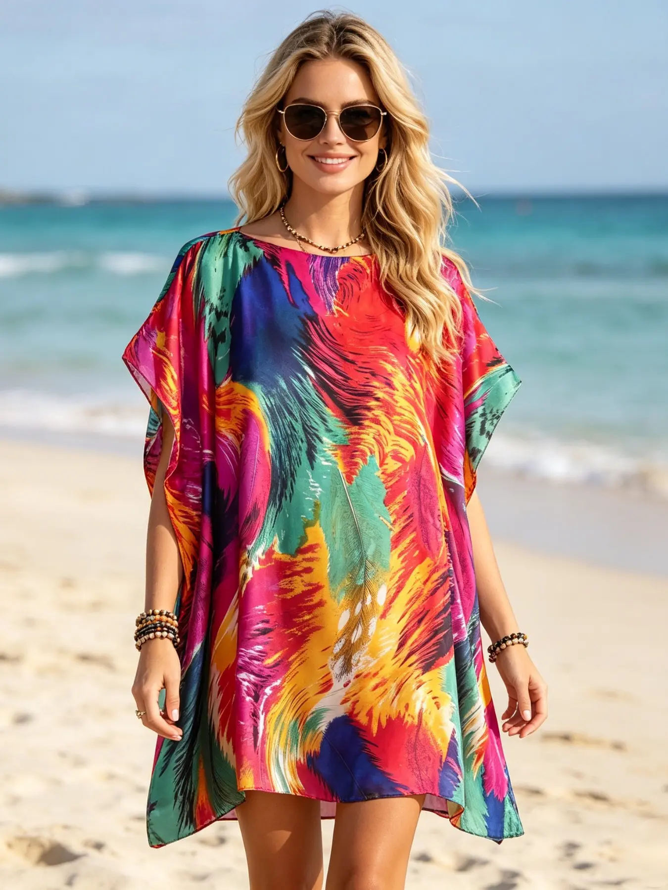 Women's Boho Split Hoodie, Colorblock Design, Loose-Fitting Knee-Length Jumper, Breathable Fabric, Ideal for Summer Beach & Daily Wear