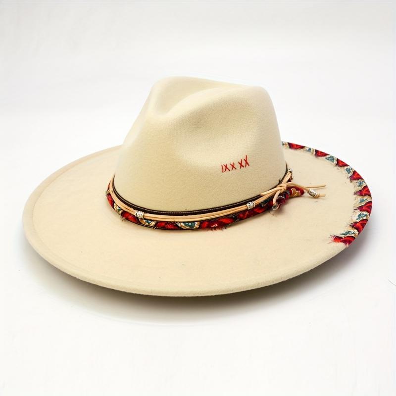 Boho Trim Rope Decor Fedora Hats Classic Solid Color British Style Felt Hat Trendy Jazz Fedoras For Women Men