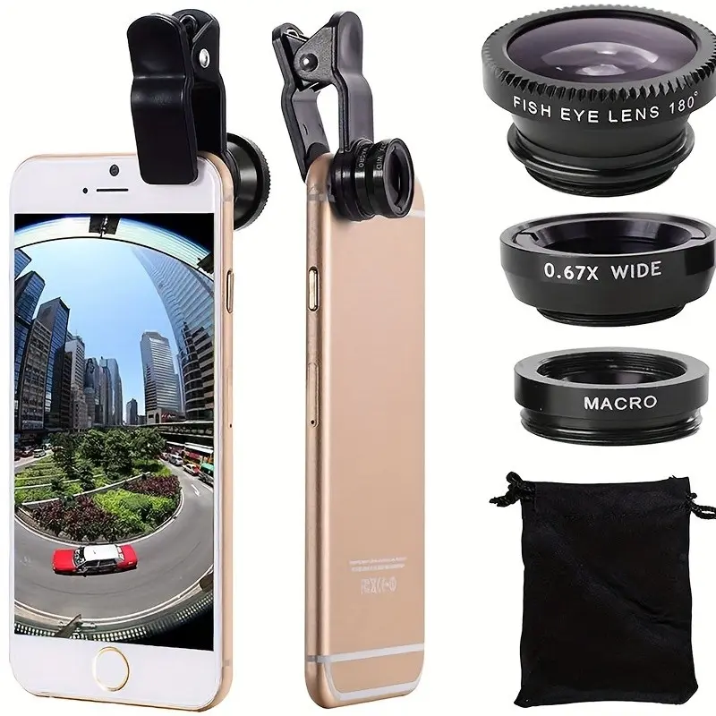 3-in-1 Smartphone Lens Kit - 210 Fisheye, 120 Wide-Angle, 25X Macro for Stunning Photography - Smartphone Camera Accessories Compatible with iPhone/Android/Cellphone and Tablet Christmas Present Smartphone Lens Attachment