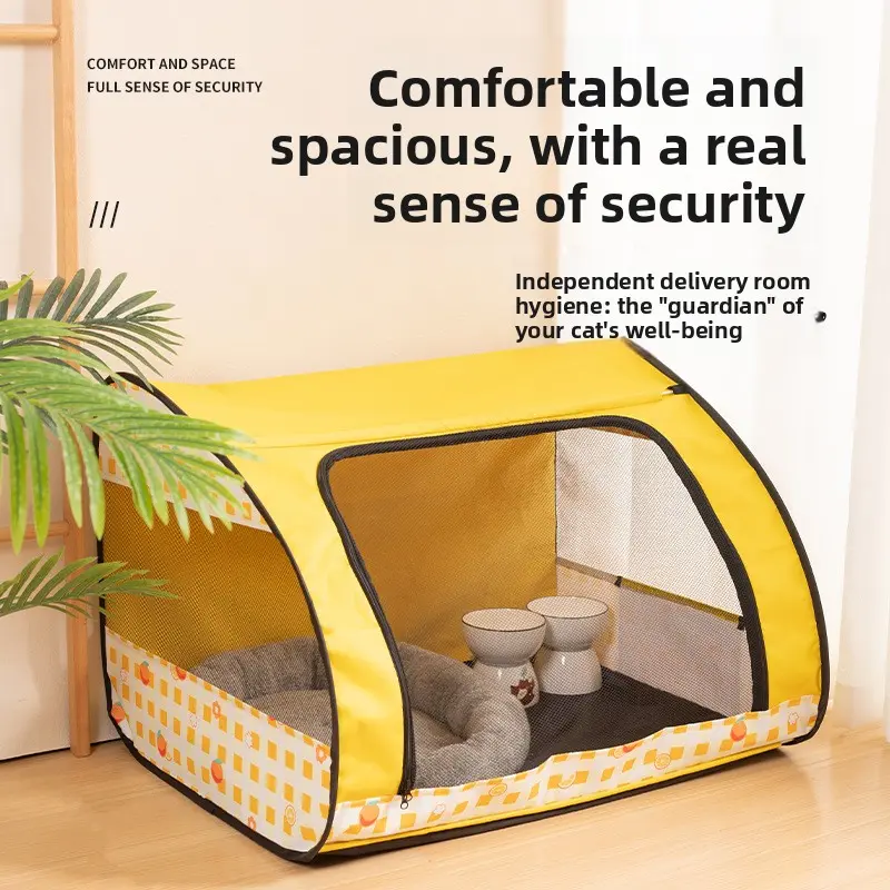 Foldable Enclosed Cat Maternity Tent Large Space Pet Playpen Breathable Mesh Kitten Whelping Box Portable Indoor Dog Pregnancy Delivery House for Pregnant Cats Newborn Kittens Small Animals