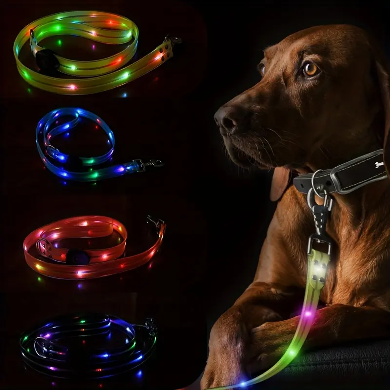 Pet LED Glow Leash, PVC Coated Fabric Strap with Colorful Lights Anti-Lost Leash
