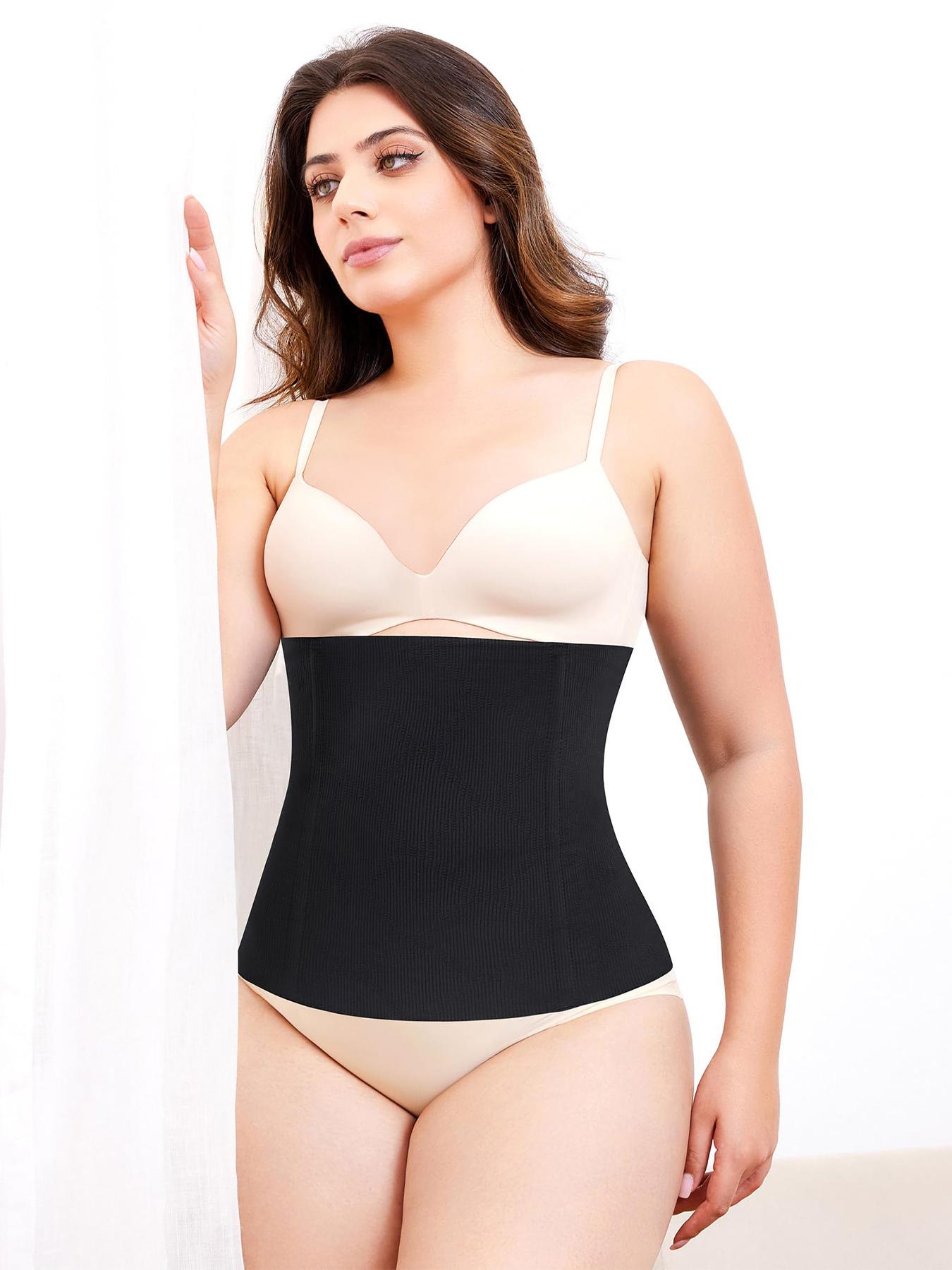 Plus Size Solid Steel Boned Waist Trainer, Breathable Seamless Waist Cincher, Women's Shapewear Belt for Tummy Control