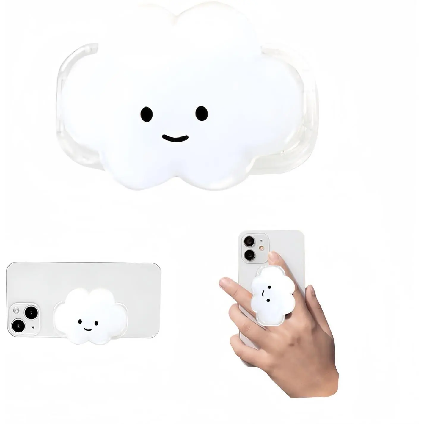 Phone Grip Cute 2D Cloud Shape Collapsible Expandable, Smartphone Tablet Cell Phone Grip Stand Holder (White)