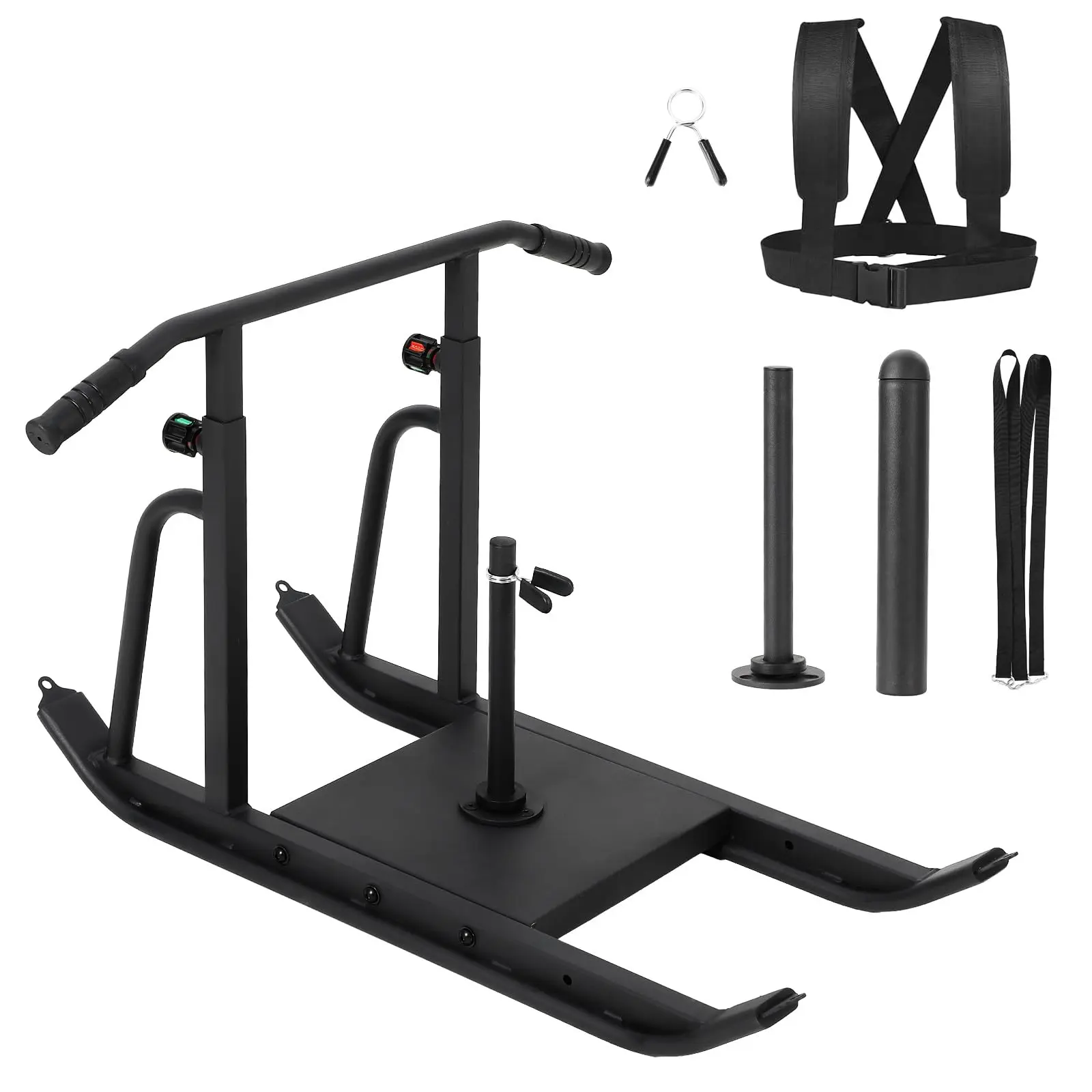 Weight Sled, Football Sleds and Chutes,Sled Push Gym Equipment with Adjustable Height Handle for Workout Fitness, Running Speed, Football, Strength, Fits 1" & 2" Weight Plates, Black