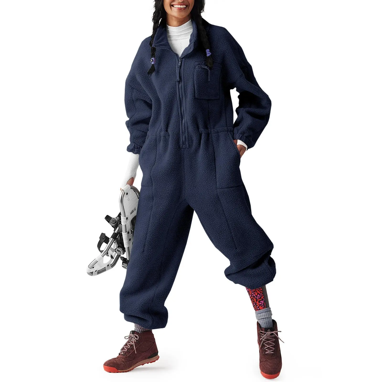 Yousify Womens Fleece Jumpsuits Onesie Winter Warm Overalls Casual Loose Ladies Ski Suit Outfits with Pockets S-XL