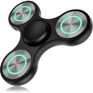 Metal Light Up Fidget Spinner Toys, Durable Stainless Steel Bearing High Speed Silent with Fluorescent Precision Focus Anxiety Stress Relief Boredom Fidget Spinners for Kids & Adults Blackfidget toys