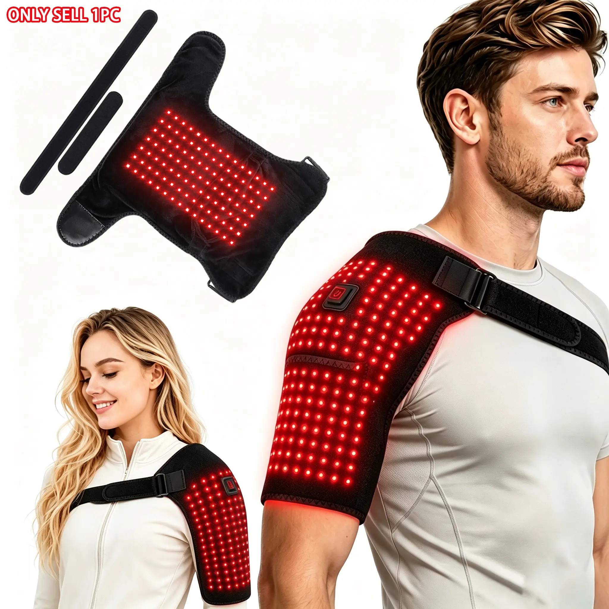 105 LEDs Red Light Shoulder Wrap with Heat, 660nm Red Light Shoulder Heating Pad with 3 Heat Settings, USB Heated Shoulder Wrap Belt Protector,  2 Extension Straps, Gifts for Women Men