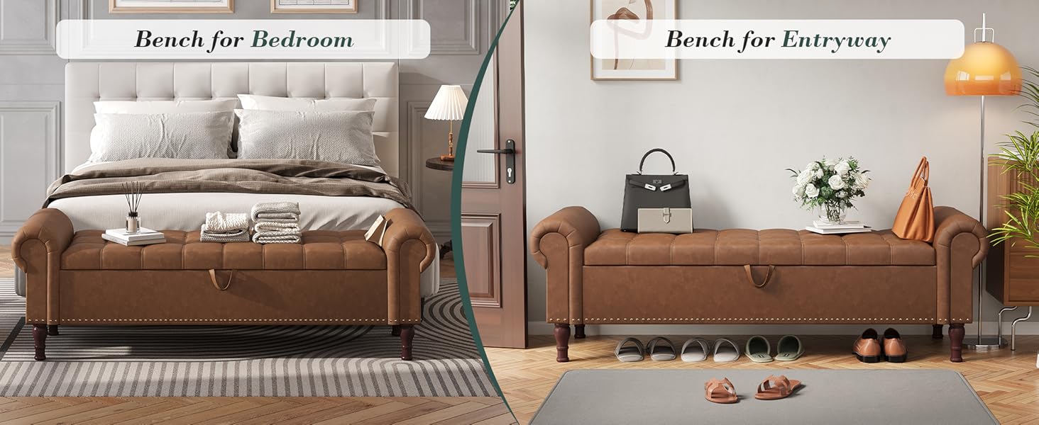 Apicizon 60”Ottoman with Storage, Queen Size End of Bed Storage Bench with Tufted Button, Upholstered Sitting Bench for Front Door Entrance,Bedroom Modern Furniture Soft Cushioned Stool Apicizon 60”Ottoman with Storage, Queen Size End of Bed Storage Bench with Tufted Button, Upholstered Sitting Bench for Front Door Entrance,Bedroom Modern Furniture Soft Cushioned Stool