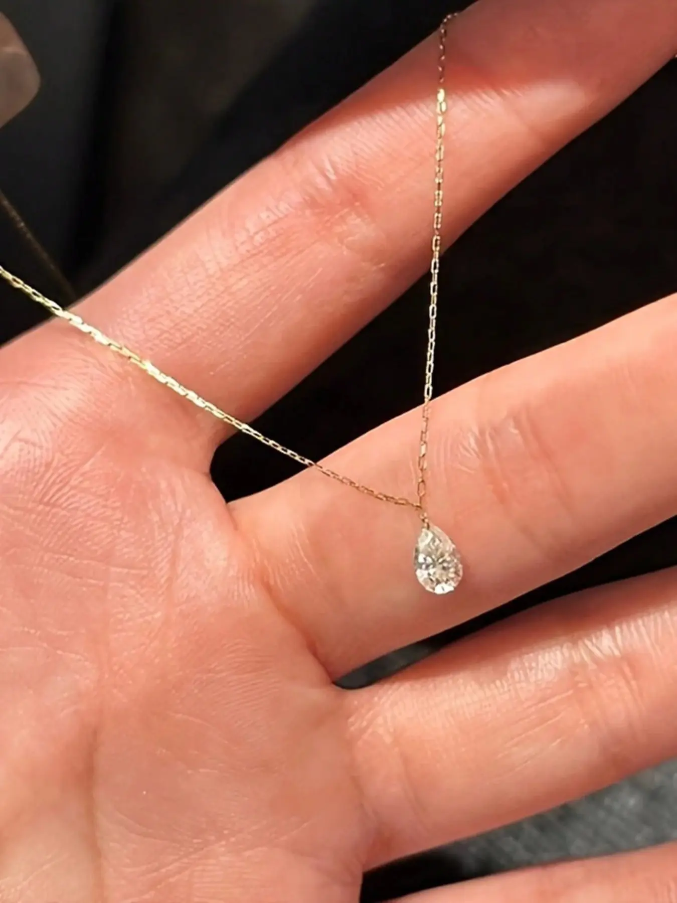 Women's Jewelry Single Diamond Pear Necklace, Moissanite Pendant, Boho Style, Stainless Steel Chain, Anniversary Gift