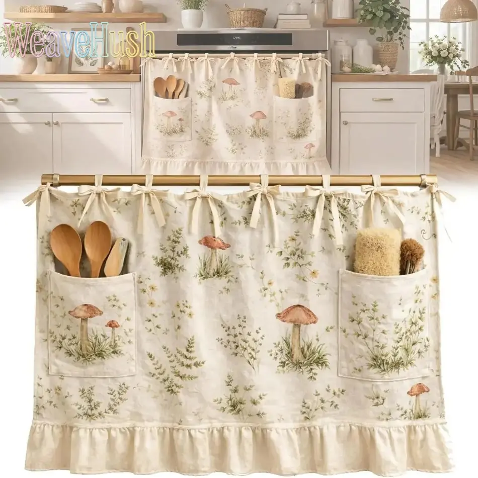 Farmhouse Plaid Dishwasher Cover with Ruffled Trim & Storage Pockets, Handcrafted Kitchen Appliance Skirt for Cleaning Supplies Organization