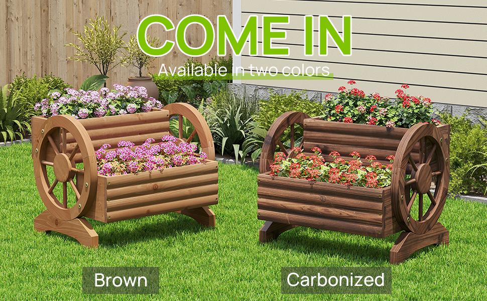 Wooden Wagon Planter Flower Cart with Wheels Planter, Planter for Balcony Decoration Succulent Flower Pot for Indoor Backyard Balcon Yard planters (Brown)