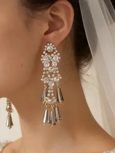 Luxury Rhinestone Bell Earrings, French Elegant Zirconia Tassel Ear Rings, Long Drop Jewelry for Bride Wedding Evening Party Accessories