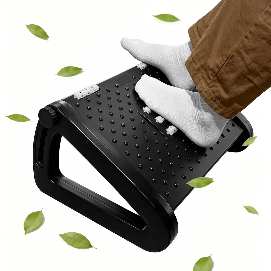 Ergonomic Office Footrest, Adjustable 6-Position, 5 Massage Wheels, Computer Foot Pad, Ideal for High Chair, Sofa, Long Sitting