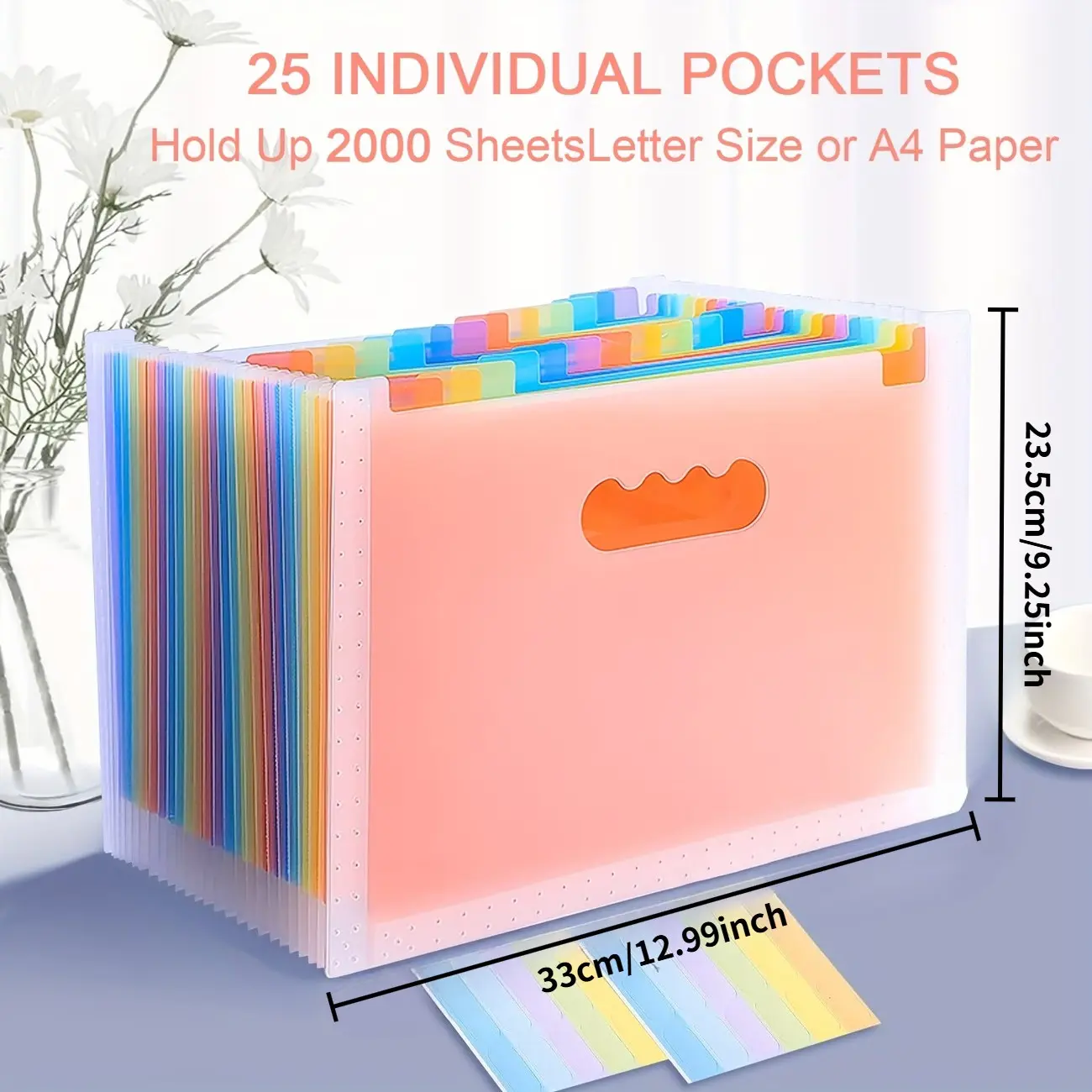25-Layer A4 Transparent Expandable File Folder, Rainbow Student Organizer, Files Organizer, Office Paper Organizer, Holds 2000 Sheets, Ideal for Office, Home, School, Document Storage