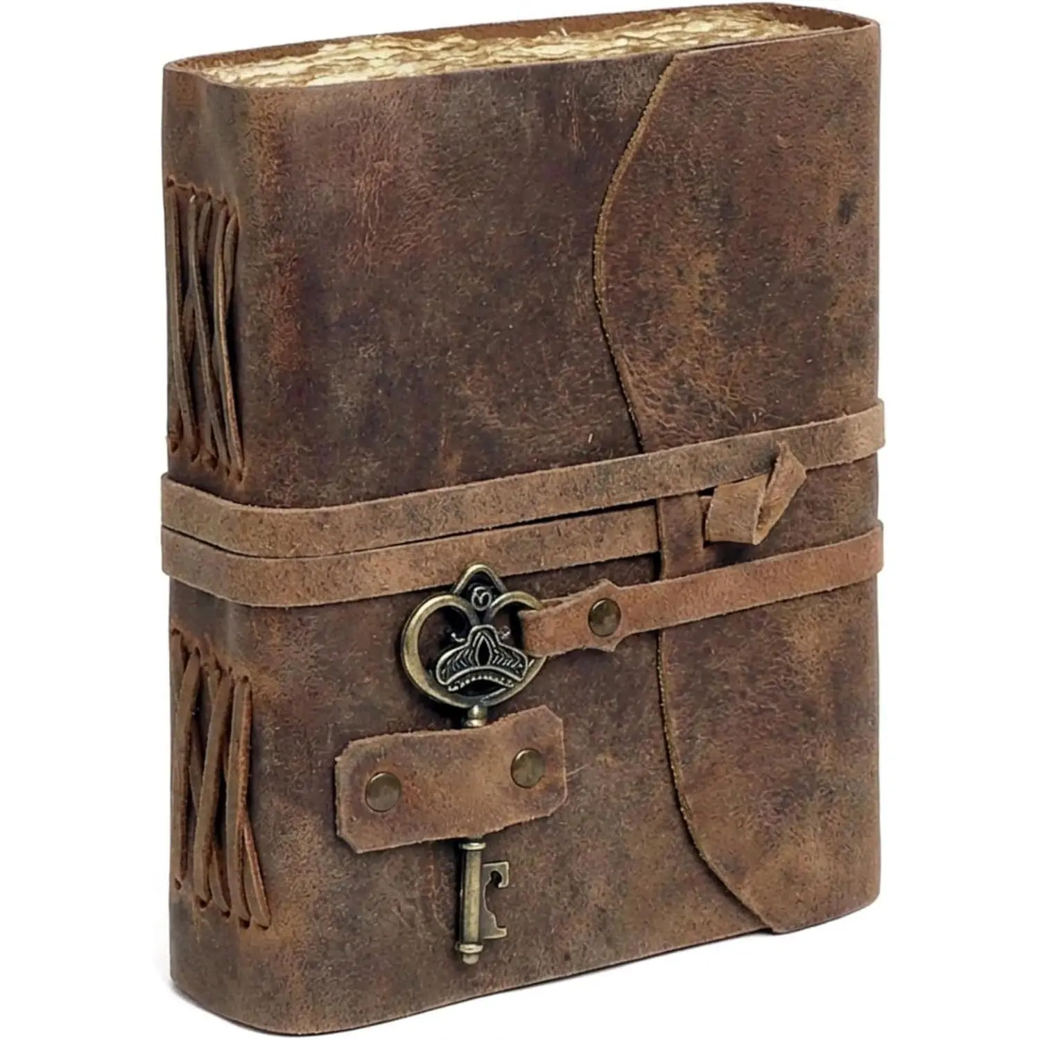Leather Journal -  Refillable Leather Bound Notebook with Deckle  Paper, Antique Travel Diary, Writing Journal for Men & Women -  Notebook Binder (4 by 6 inch)