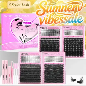 YIDUO 2 Box Clusters Lash Kit with 2X Bond and Seal 980Pcs Lashes Cluster Extensions 80D+100D+200D with Spikes&Bottom Mix Styles Individual Eyelash Extensions Kit D Curvature Soft False Eyelashes Set with Remover, Tweezers, Diy Eyelash Extensions