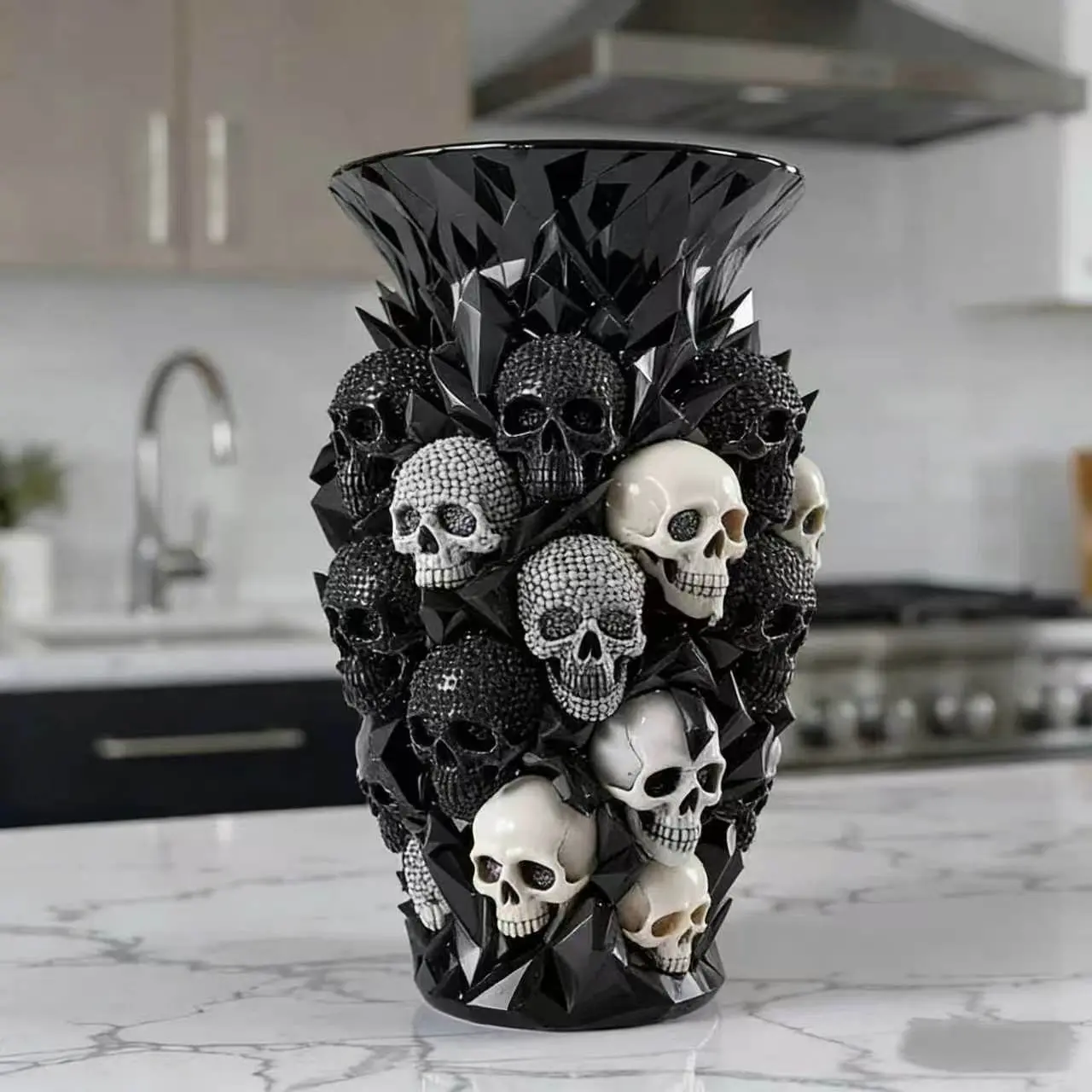 3D Multi-Layer Skull Resin Decorative Flower Vase, Gothic Style Decorative Living Room Desktop Decor, Halloween Atmosphere Floral Container, Dark Theme Ornament