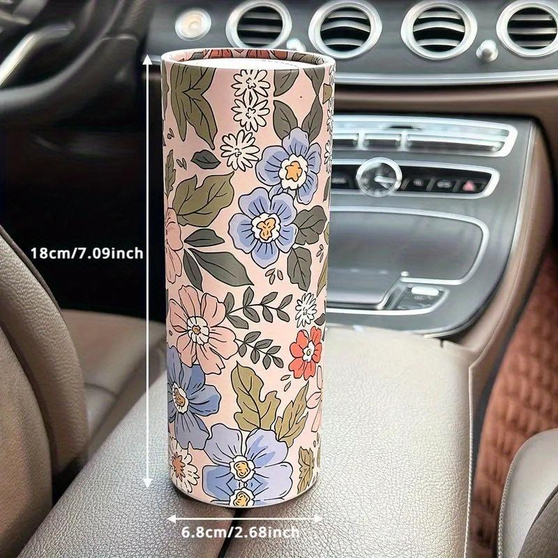 Flower Pattern Car Tissue Box, Car Seat Cylindrical Tissue Holder and Tissue Dispenser, Car Interior Accessories for Women & Girls