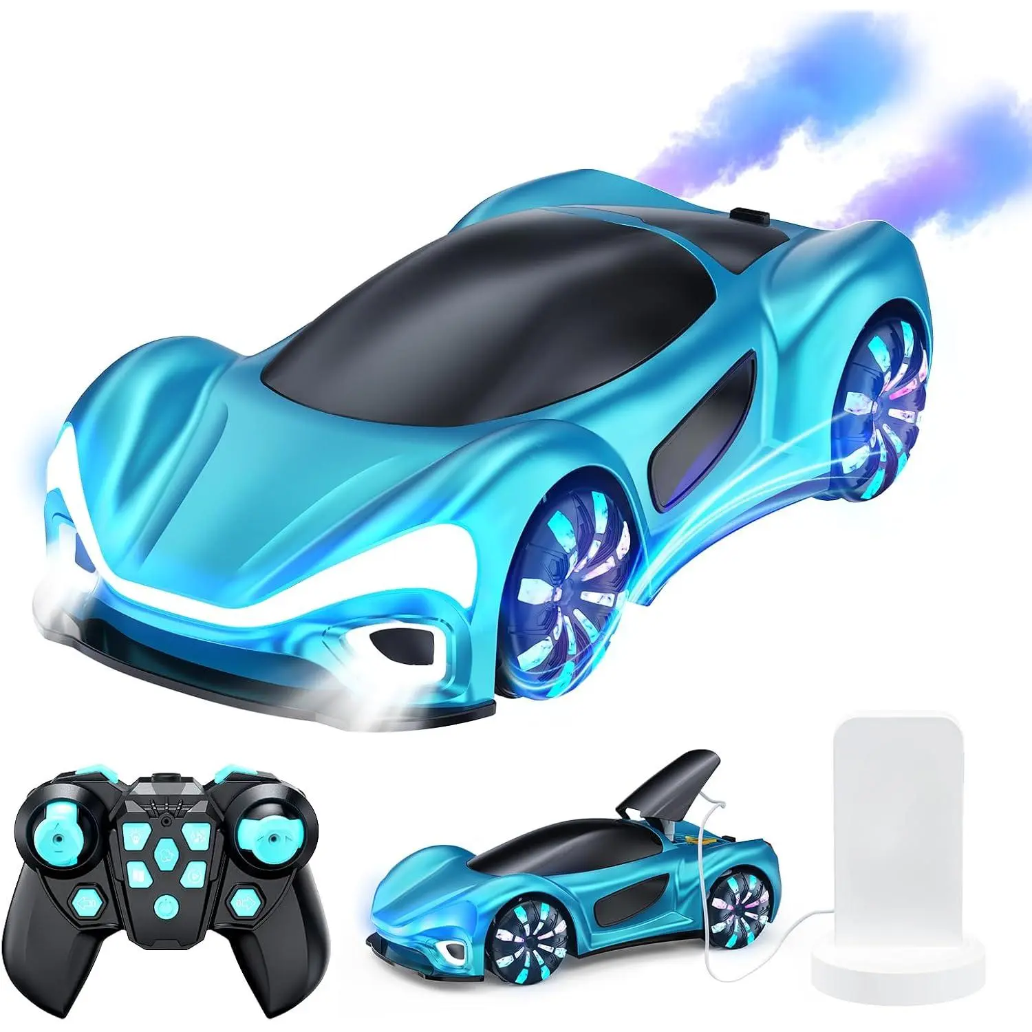 Remote Control Car,RC Cars Boys Toys  6 7 8 9 10 11 12 Year Old 2.4GHz 360 °   Rotate RC Cars with Cool Lights, Music & Spray Effects Cool Birthday  Kids & Boys 6-12