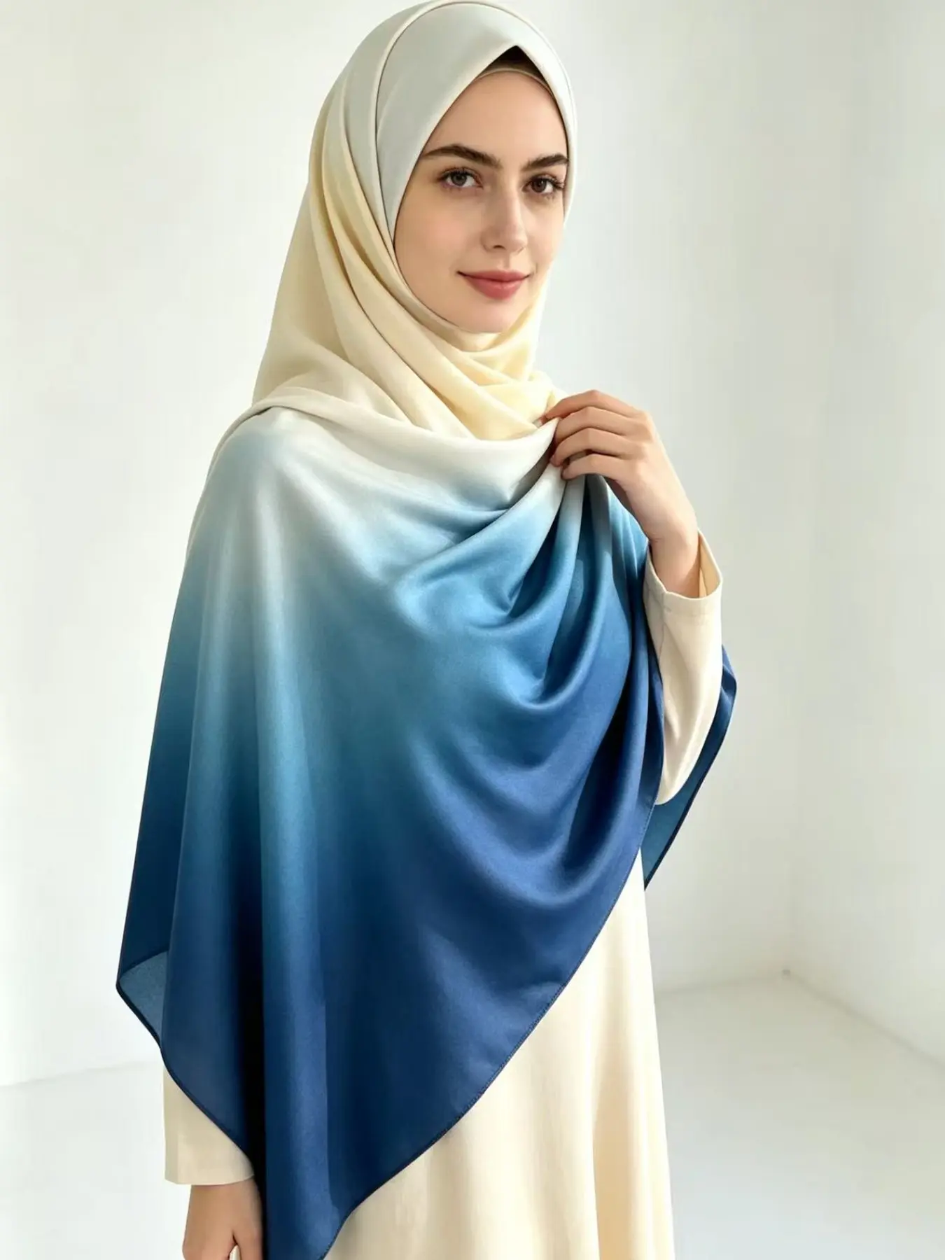 Women's Liquid Jersey Gradient Long Scarf, All-Season Sun Protection, Elastic Soft Silk-Like, Elegant Versatile Wrap, Ladies Fashion Accessory For Muslim