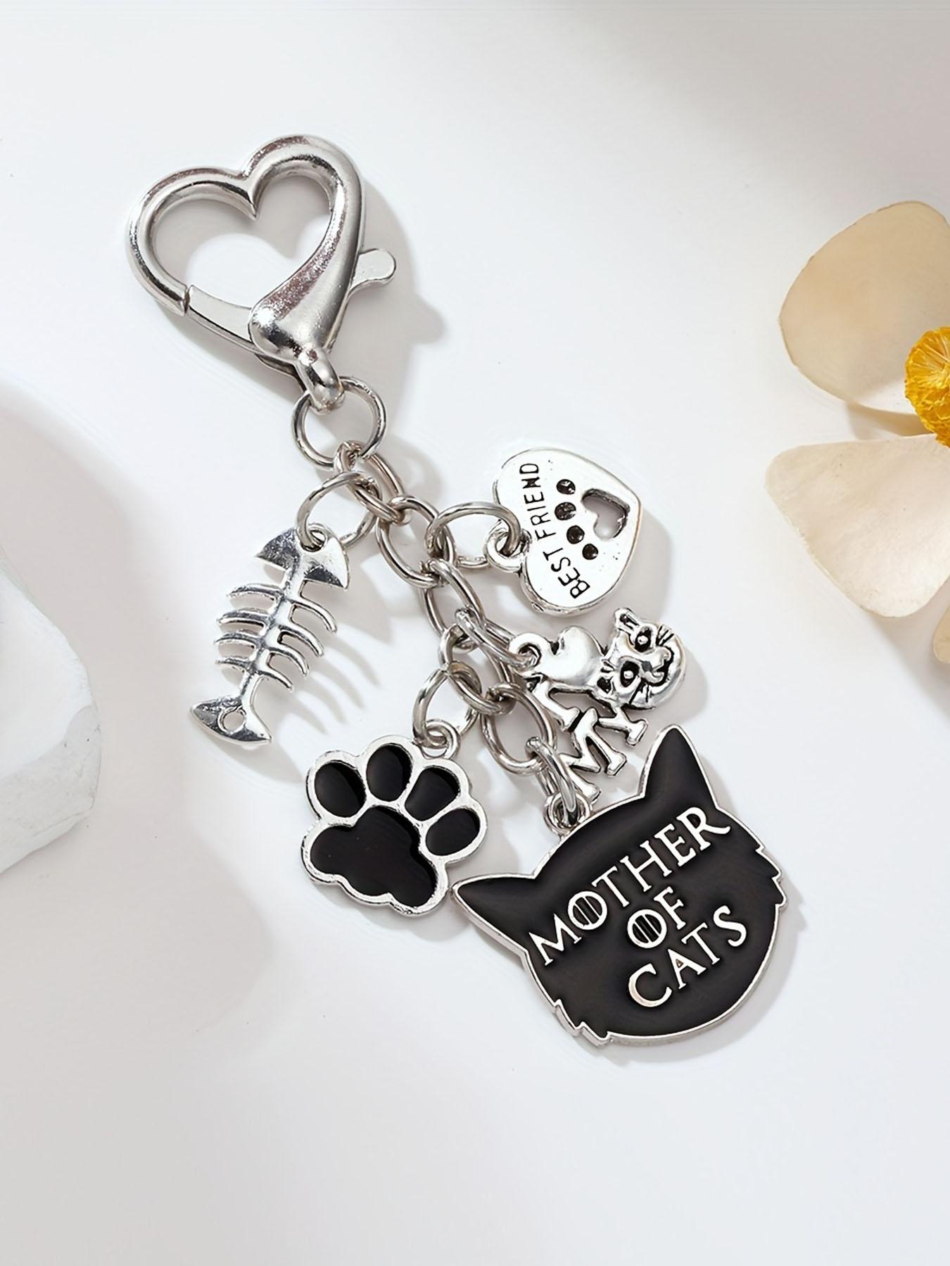 [Halloween Mother of Cats] Halloween-Themed Mother of Cats Keychain| Alloy Material, Fishbones, Hearts, Devil Cat & Paw Prints, Lobster Clasp for Bags & Cars, Ideal Gift for Cat Lovers, Durable Keychain, Cat Accessories, Bag Charm, Playful Charm