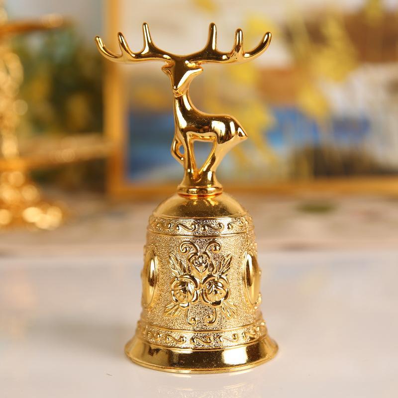 Deer Rose Hand Bell Metal Call Ring Bell Vintage Decorative Service Bell Clear Loud Sound Desktop Table Ring Bell Cute Ornamental Handheld Bell for Bar Restaurant Cafe Kitchen Hotel Wedding Party Home Desk Decoration Opening Meal Call Supply