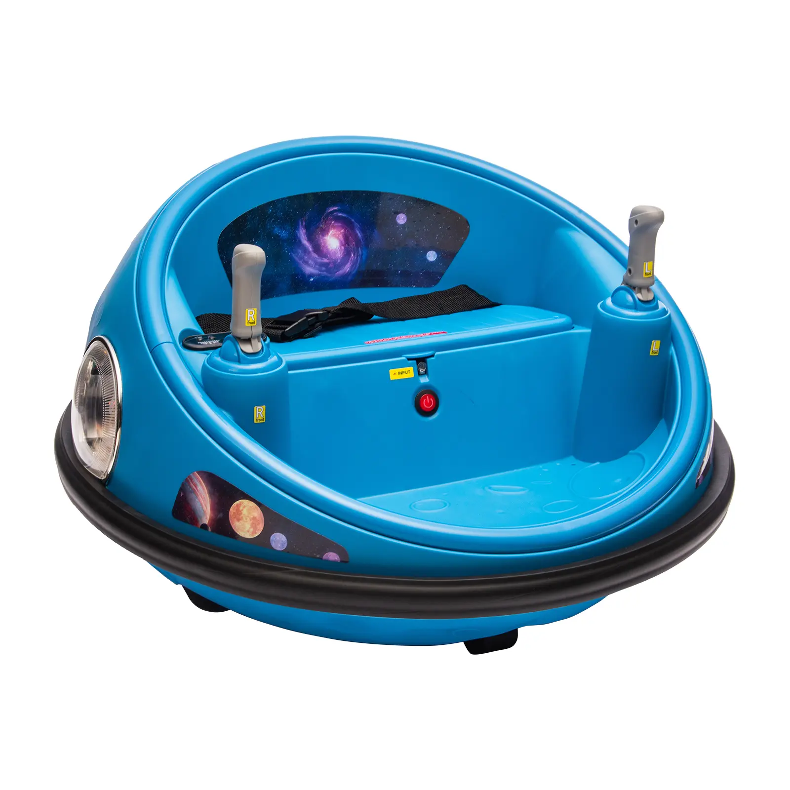 360° Spinning Electric Bumper Car for Kids – Remote Control, LED Lights, Soft Padded Seat, Rechargeable Battery, Indoor Outdoor Ride-On Toy, White