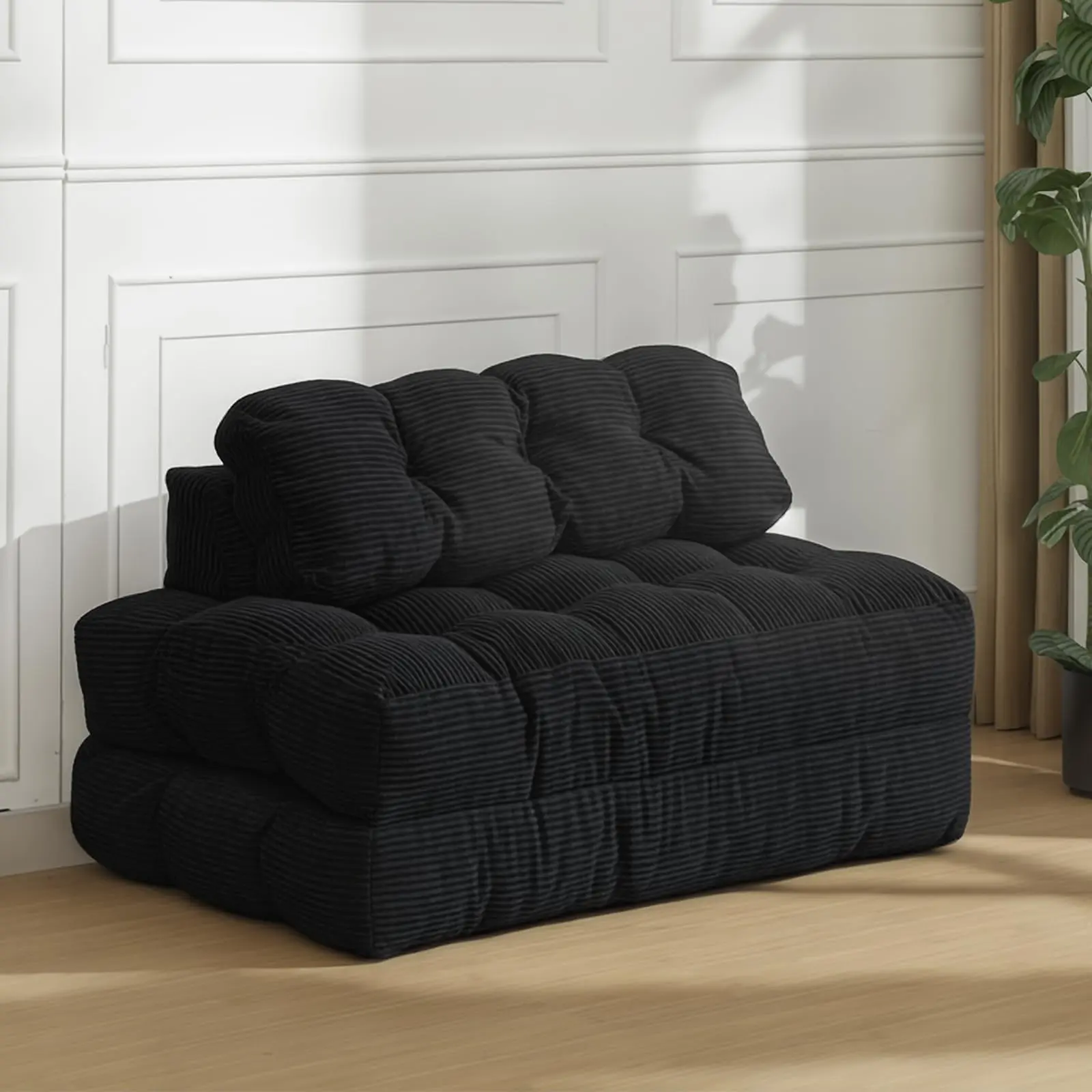 Neutral Classic 3-in-1 Folding Sofa Bed Comfy Couch - Compact Design Space Saving Furniture, Multifunctional Convertible Sleeper Lounger with Adjustable Strap-Locked Headrest & Lumbar Pillow, Sturdy Corded Fabric, Easy to Clean, Ideal for Apartment