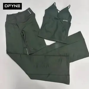 DFYNE Seamless 2 Piece Flare Set | Plunge V-Neck Tank Top & V Crossover Waist Leggings for Women