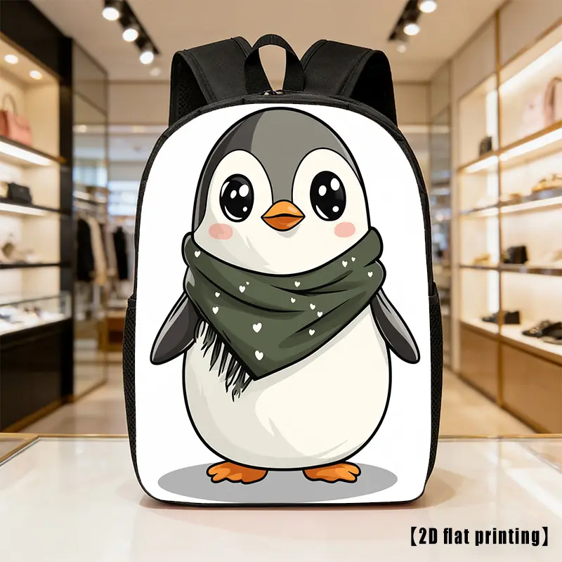 Unisex Cartoon Penguin Backpack - Lightweight Large Capacity Bag, Adjustable Straps, Side Pockets, Zip Closure, Suitable for Casual Wear, Commuting
