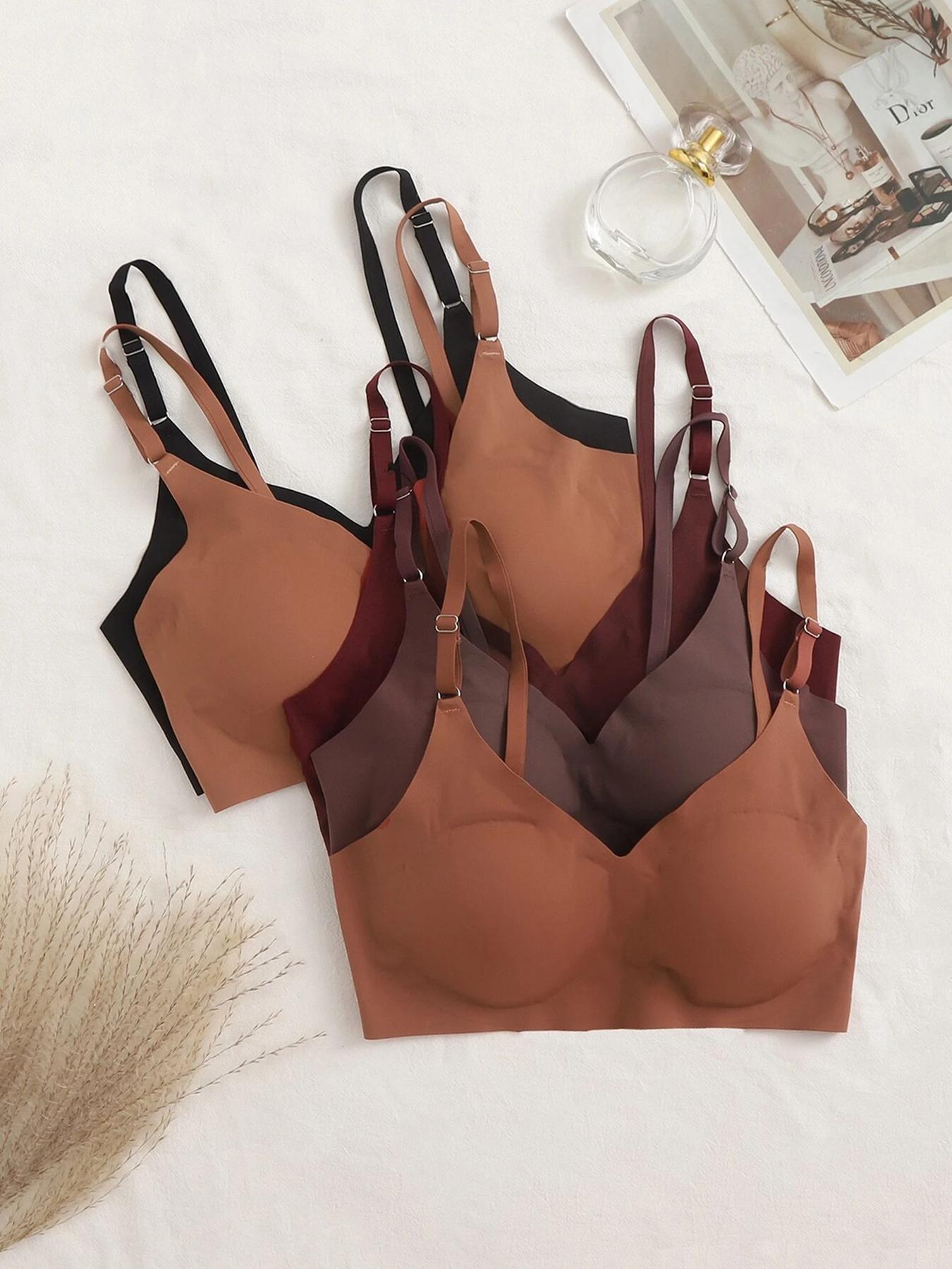 Women's Solid Adjustable Strap Seamless Everyday Bra, Soft Comfortable Breathable Wireless Bra, Lingerie for All Seasons