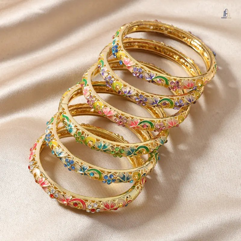 Women's Retro Cloisonne Open Cuff Bangle Bracelet - Full Shiny Stones Inlaid Niche Bangles, Elegant Traditional Jewelry for Daily Wear, Holiday Gifting