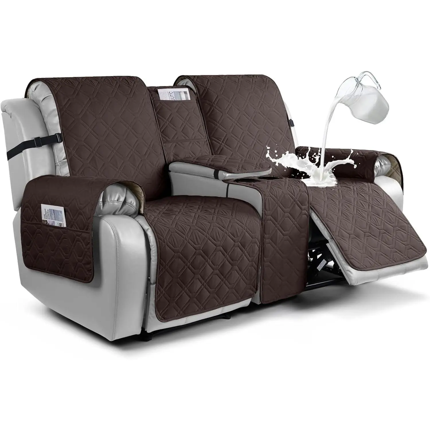 100% Waterproof Loveseat Recliner Cover with Console Non-Slip Reclining Split Sofa Slipcovers Furniture Protector for Pets Dogs(Chocolate)