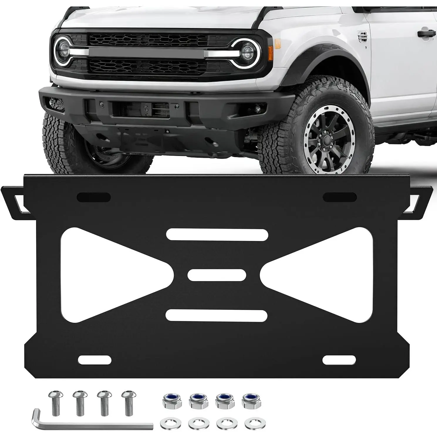 Nilight Sturdy Front License Plate Bracket for Ford Bronco 2/4 Door 2021-2026, Steel Screw-Mounted Unit with Pre-Drilled Hole for Heavy-Duty Modular Bumper, No Drilling, Easy Installation, Rattle-Free Black, Bracket Mount